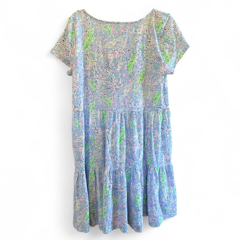 Lilly Pulitzer GEANNA SHORT SLEEVE DRESS, BLUE PERI THE TURTLE PACKAGE Large New - Picture 3 of 5